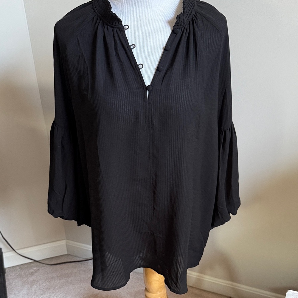 LOFT Black Blouse with Button Detail. Size medium. NWT